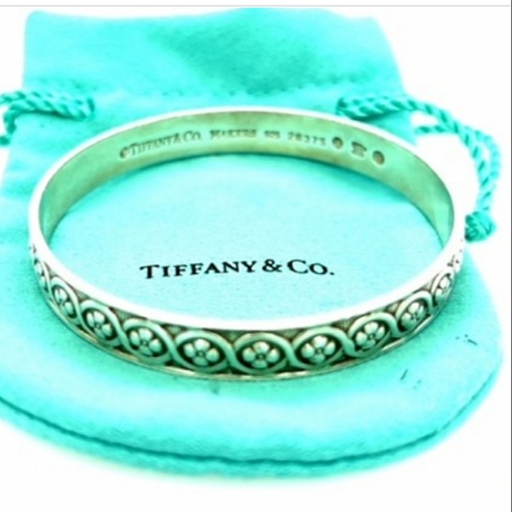 Tiffany & Co. Sterling Silver Markers Floral Bangl - Picture 2 of 5